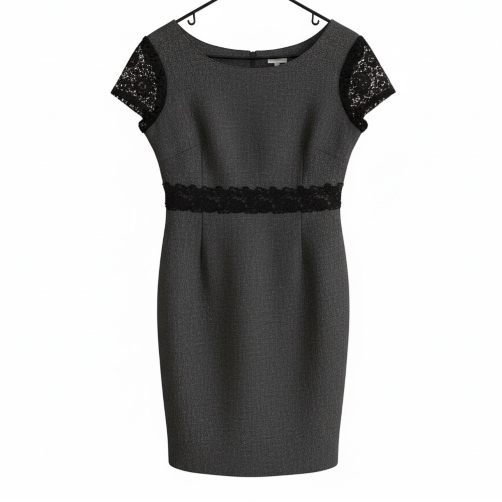 J. Crew Black and Gray Midi Dress with Lace